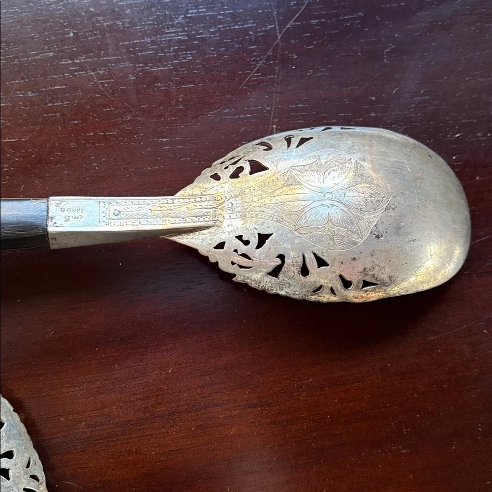 Vintage Serving Set - wood and metal, floral filigree